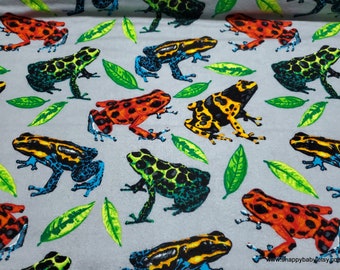 Flannel Fabric - Dart Frogs on Gray - By the yard - 100% Cotton Flannel