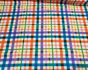 Flannel Fabric - Bright Floral Plaid - By the yard - 100% Cotton Flannel