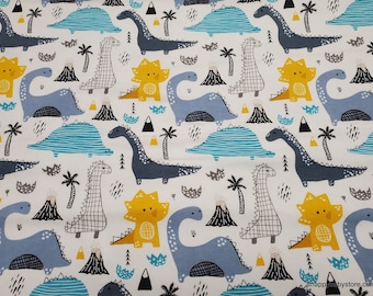 Flannel Fabric - Grid Dinos - By the yard - 100% Cotton Flannel