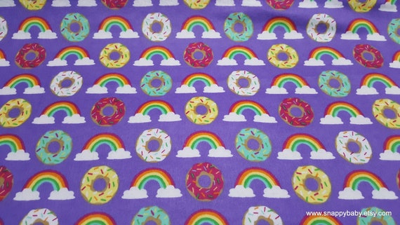 Flannel Fabric - Rainbows and Donuts - By the yard - 100% Cotton Flannel