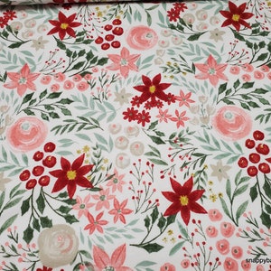 Christmas Flannel Fabric - Watercolor Poinsettia - By the yard - 100% Cotton Flannel