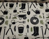 Flannel Fabric - Garden Tools - By the Yard - 100% Cotton Flannel