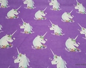 Flannel Fabric - Unicorns on Purple - By the yard - 100% Cotton Flannel