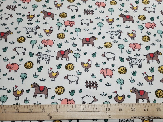 Flannel Fabric - Farm Animals on Blue - By the yard - 100% Cotton Flannel