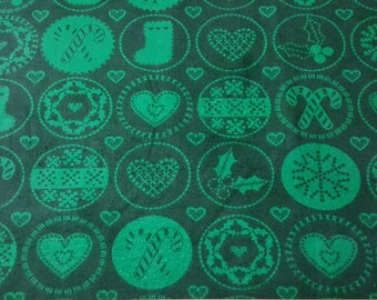 Christmas Flannel Fabric - Christmas in Circles Green - By the yard - 100% Cotton Flannel