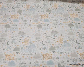 Flannel Fabric - Love You to the Moon Light Blue - By the yard - 100% Cotton Flannel