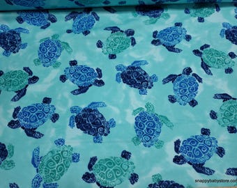 Remnant Flannel Fabric - Swimming Turtles Blue - Choose your Size - 100% Cotton Flannel