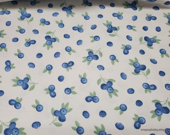 Remnant Flannel Fabric - Tossed Fruit Blueberries on White - Choose your Size - 100% Cotton Flannel