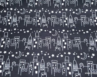 Flannel Fabric - Black and White Cityscape- By the Yard - 100% Cotton Flannel