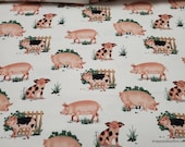 Flannel Fabric - Pigs on White - By the yard - 100% Cotton Flannel