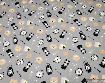 Flannel Fabric - Camper Essentials Gray - By the yard - 100% Cotton Flannel