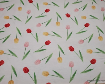 Remnant Flannel Fabric - Picnic Season Tulip Toss - Choose your Size - 100% Cotton Flannel