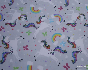 Flannel Fabric - Unicorns and Rainbows on Gray - By the yard - 100% Cotton Flannel