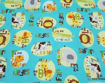 Flannel Fabric - Safari Alphabet - By the yard - 100% Cotton Flannel