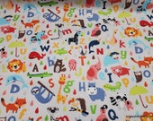 Flannel Fabric - Noah's Ark Alphabet Gray - By the Yard - 100% Cotton Flannel