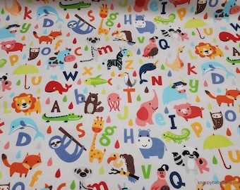 Flannel Fabric - Noah's Ark Alphabet Gray - By the Yard - 100% Cotton Flannel
