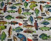 Flannel Fabric - Rather Be Fishin' - By the yard - 100% Cotton Flannel