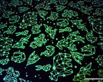 Glow in the Dark Flannel Fabric - Constellations Glow - By the yard - 100% Cotton Flannel