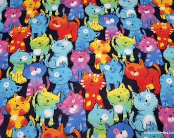 Remnant Flannel Fabric - Rainbow Cats - Choose your Size - 100% Cotton Flannel