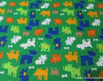 Flannel Fabric - Dogs on Green - By the Yard - 100% Cotton Flannel