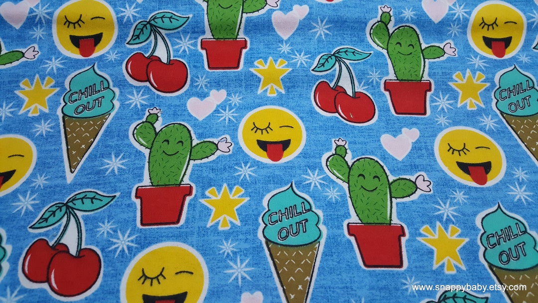 Flannel Fabric Chill Out Cones Emojis and Cactus by the Etsy