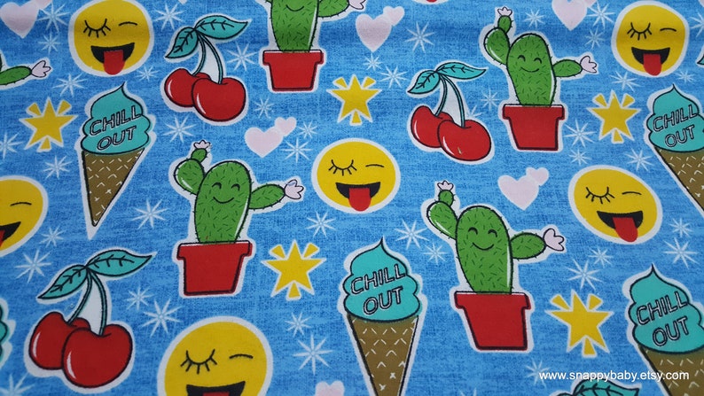 Flannel Fabric Chill Out Cones Emojis and Cactus By the yard 100% Cotton Flannel image 1