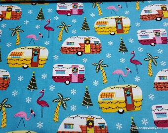 Christmas Flannel Fabric - Coastal Holiday Campers - By the Yard - 100% Cotton Flannel