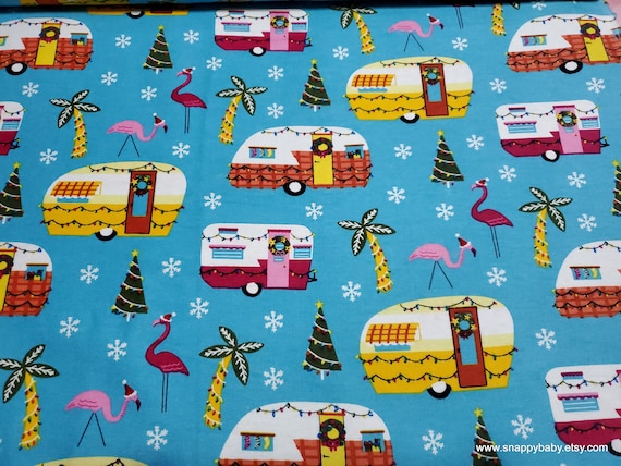 Christmas Flannel Fabric - Coastal Holiday Campers - By the Yard - 100% Cotton Flannel