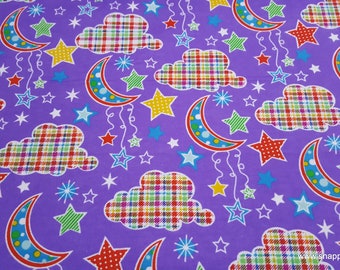 Flannel Fabric - Dot Moon Purple - By the yard - 100% Cotton Flannel