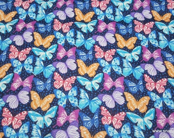 Flannel Fabric - Bright Realistic Butterflies - By the Yard - 100% Cotton Flannel