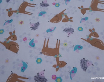 Flannel Fabric - Deer White Tossed - By the yard - 100% Cotton Flannel