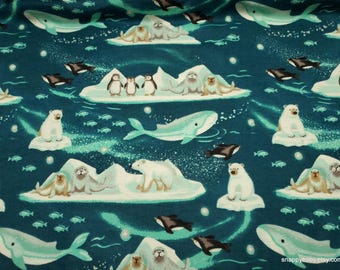 Flannel Fabric - Baby Animals with Icebergs - By the yard - 100% Cotton Flannel
