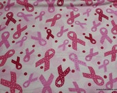 Flannel Fabric - Breast Cancer Ribbon Tossed - By the yard - 100% Cotton Flannel