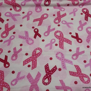 Flannel Fabric Breast Cancer Ribbon Tossed By the yard 100% Cotton Flannel image 1