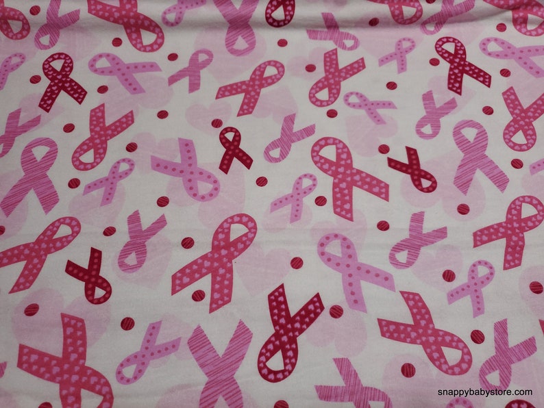 Flannel Fabric Breast Cancer Ribbon Tossed By the yard 100% Cotton Flannel image 1