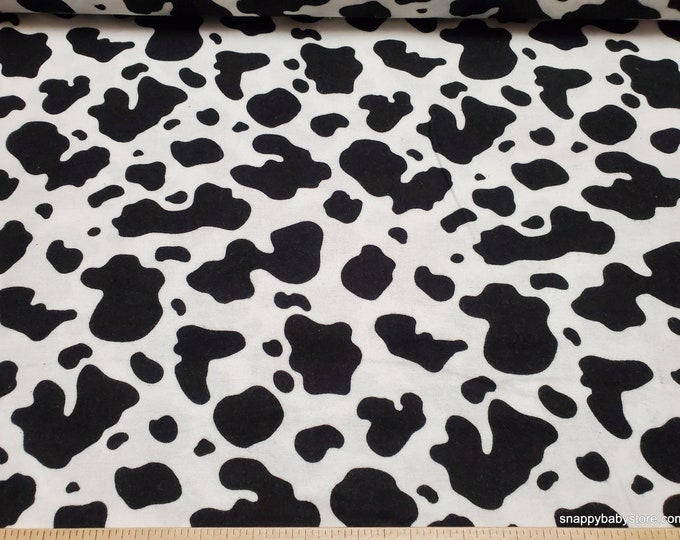 Featured listing image: Flannel Fabric - Cow Print Black White - By the yard - 100% Cotton Flannel