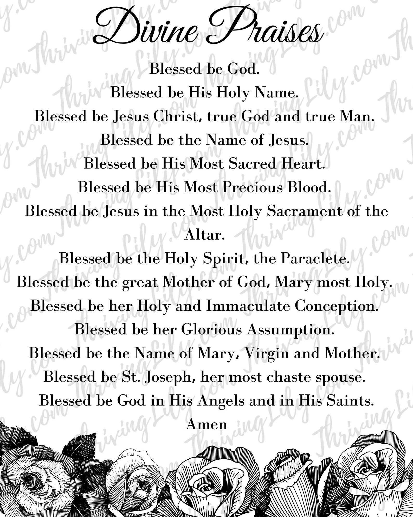Divine Praises Printable American Sizing | Etsy