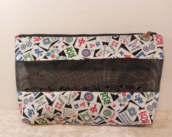 Mahjong Tile Set Carry Bag (standard tiles) Made with Asian Inspired Cotton and poly mesh- FREE Ground Shipping!