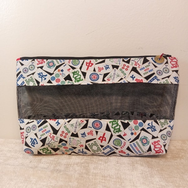Mahjong Tile Carry/Storage Bag (standard size tiles) made with beautiful cotton fabrics and poly mesh