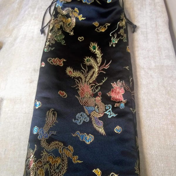Mahjong Drawstring Carry Bag for Rack sets OR table mats in Asian Inspired Bamboo Leaf and Dragon/Phoenix Satins - FREE Ground Shipping!