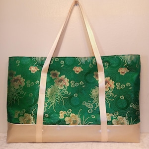 Mahjong Zipper Tote Bag with Shoulder Strap in Asian Influenced Floral Satin Brocades - FREE Ground Shipping!