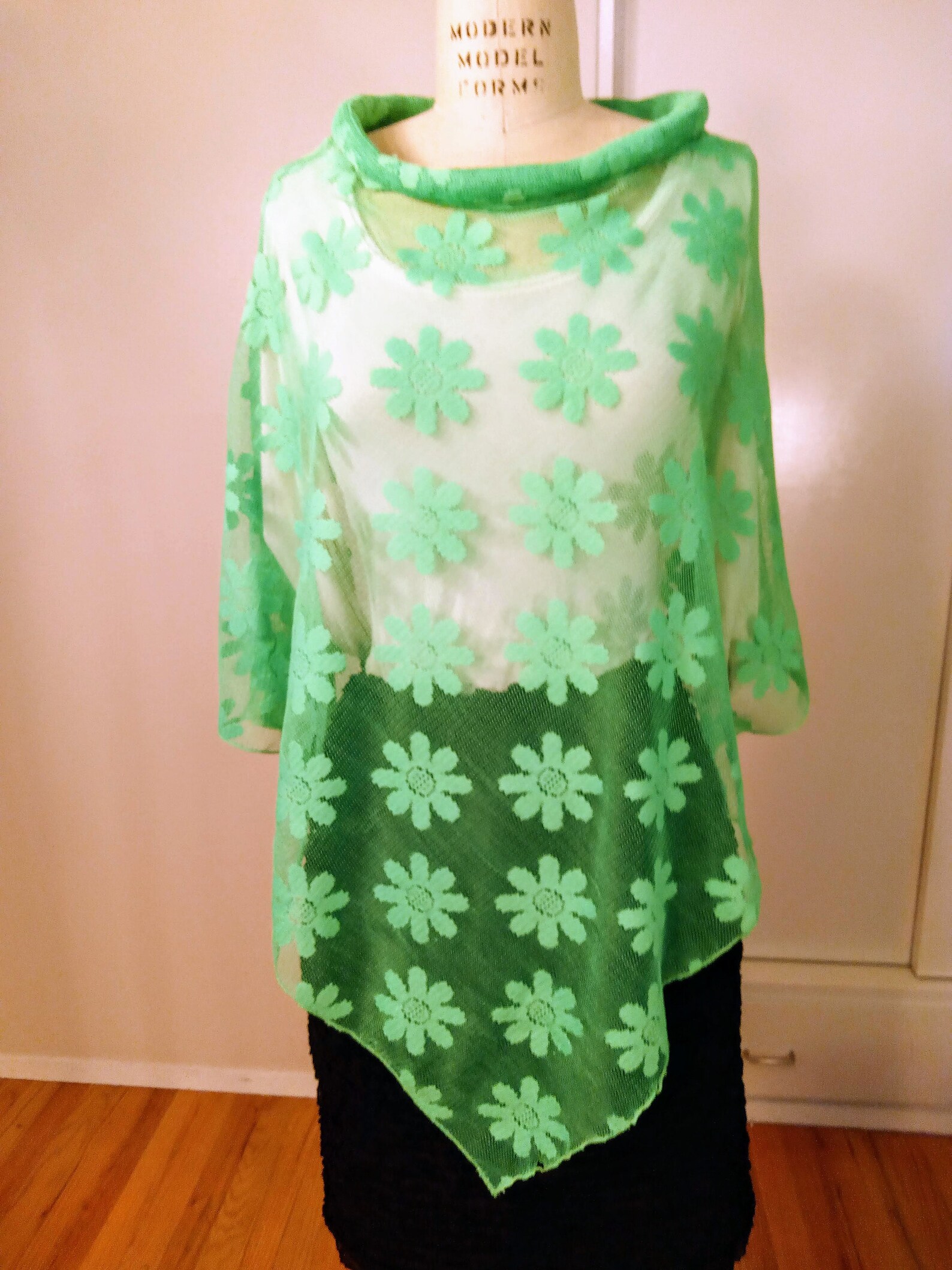 Fashion Stretch Lace Sheer Poncho with Rolled Collar One Etsy