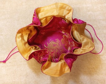 Jewelry Drawstring Travel Pouches - New Colors! Beautiful and Colorful Satin Fabrics in Asian Influenced Floral Brocades