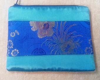 Mahjong Large Card Zipper Pouch/Organizer in New Asian Influenced Floral Satin Brocades Fabrics