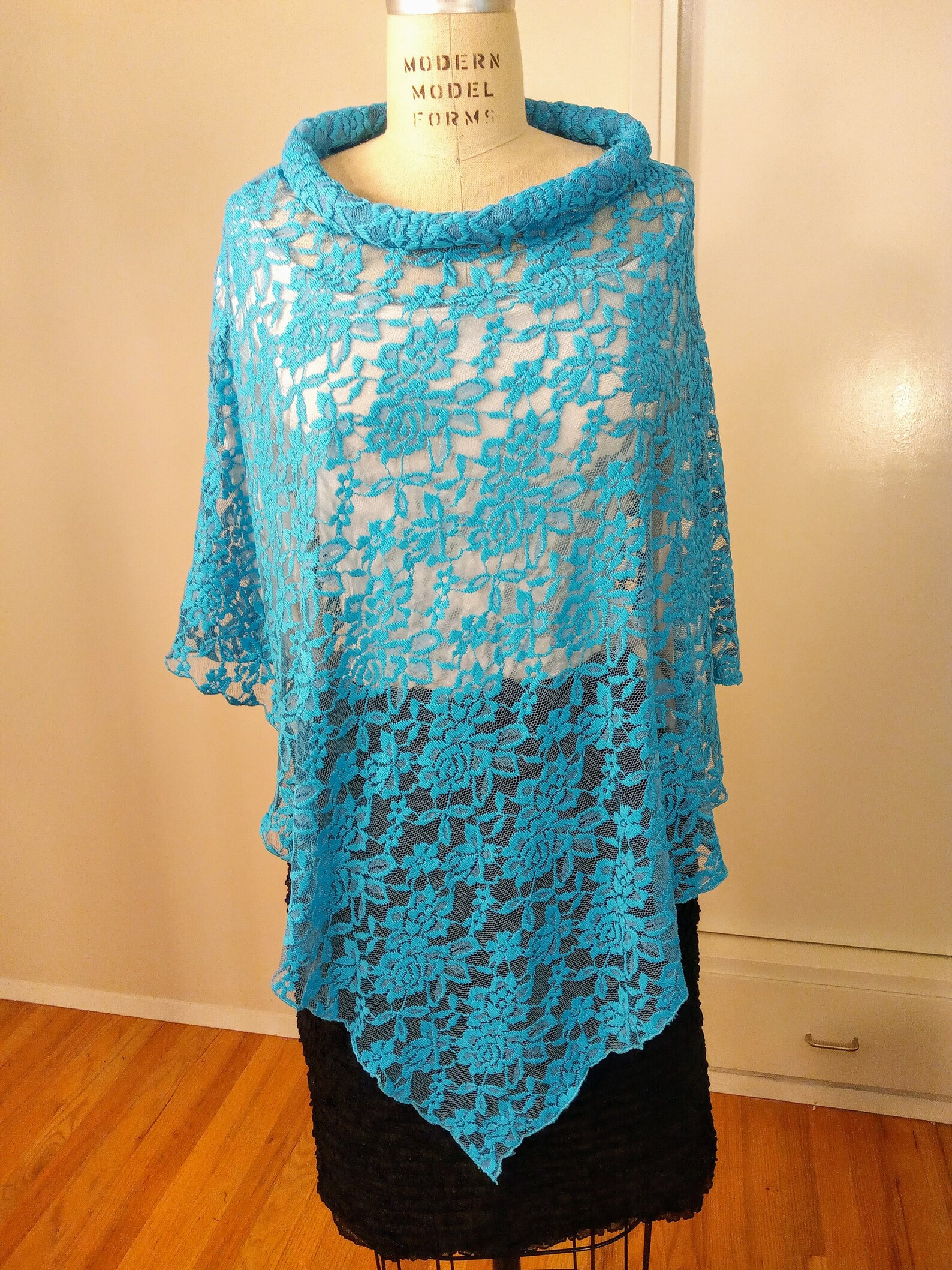 Fashion Stretch Lace Sheer Poncho with Rolled Collar One Etsy