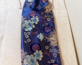 Mahjong Drawstring Bag for Rack sets, OR Large tile sets, OR Folded Table Mats in Asian Floral Brocade-FREE Ground Shipping!
