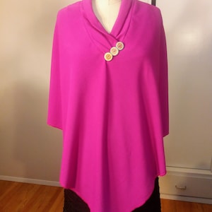 Fashion &quot;Firenze&quot; Ponchos in Polyester Knit w/ a Ruched Lapped V-neck Collar & Button Accent- Now in Four Sizes - FREE SHIPPING!