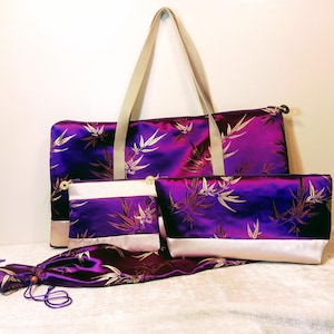 Mahjong 4 pc. Set in New Asian Floral Satins- Zip Tote Bag, Zip Tile Bag OR tray sleeve, Rack Set Bag, Zip Card Pouch- FREE Ground Shipping!