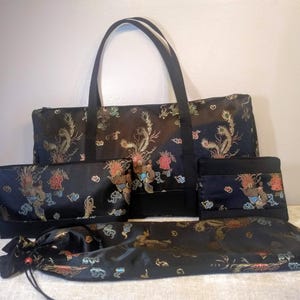 Mahjong 4 pc. Set in Asian Floral Satins- Zip Tote Bag, Zip Tile Bag OR tray sleeve, Rack Set Bag, Zip Card Pouch- FREE Ground Shipping!