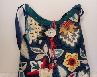 Esther - Large Boho Floral Print Tote Bag with Grommets